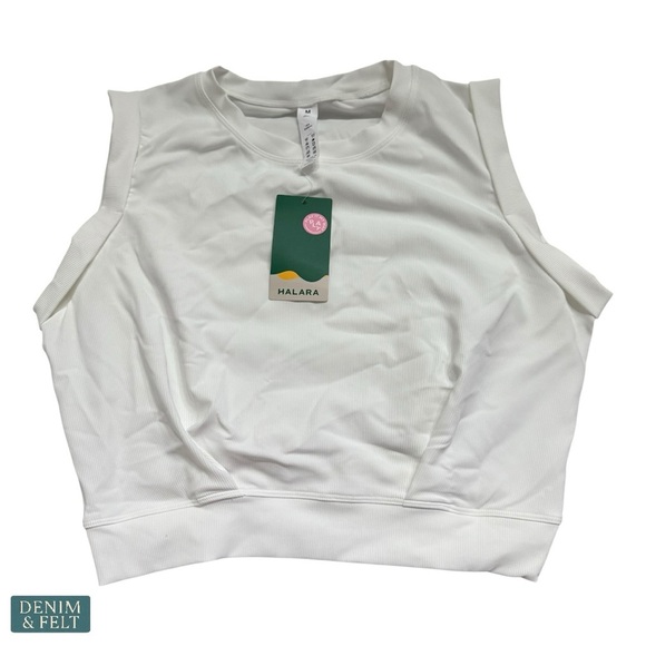 Halara White Crew Neck Sleeveless Cropped Yoga Tank Top | NEW/NWT!!🩶🩶 - Picture 10 of 11